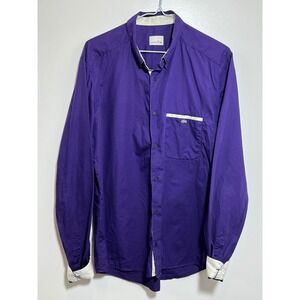 Lacoste Mens Purple Button Down Shirt Long Sleeve Cotton Poplin Size 42 L